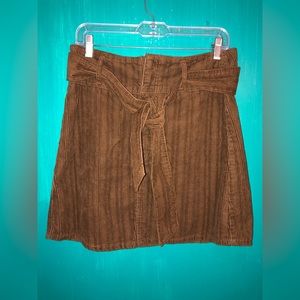 Brown Corduroy Mini Skirt with Waist‎ Tie